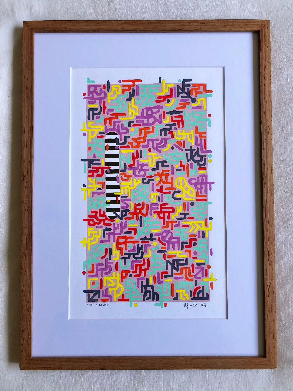 Framed 90's Aerobics gouache pattern artwork