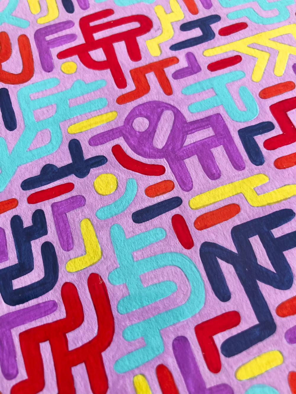 Close up of 90's Aerobics gouache pattern artwork shapes