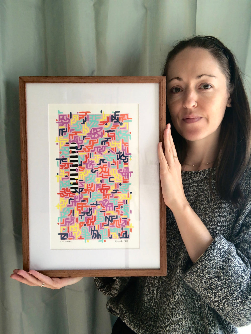 Framed 90's Aerobics gouache pattern artwork photographed with artist artist