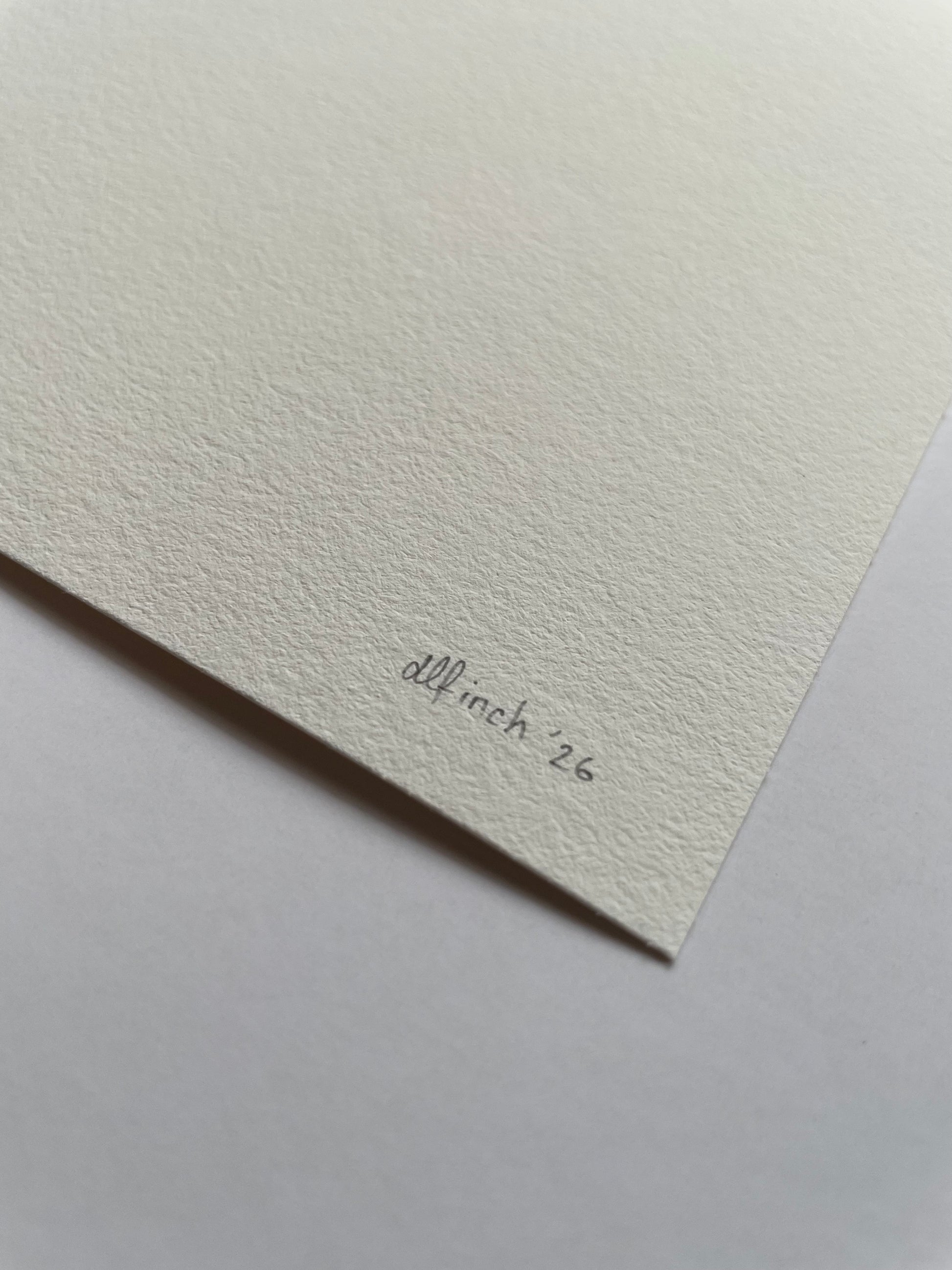 Corner of textured light paper with 'dlfinch '26' written on it.