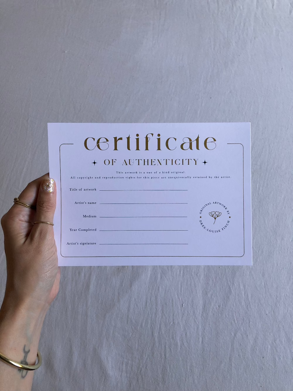 Certificate of authenticity with every original artwork.