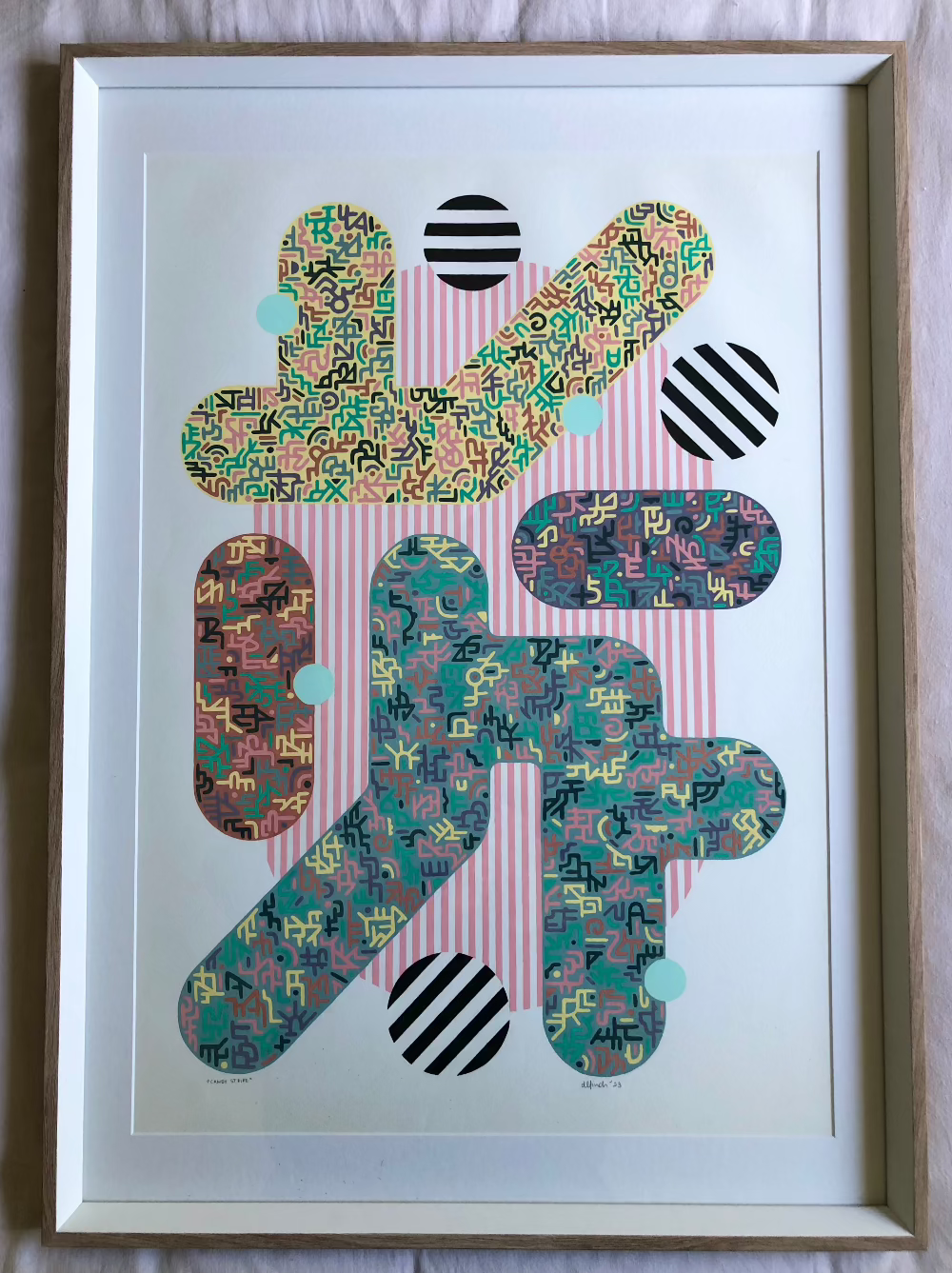 Candy Stripe gouache pattern artwork framed