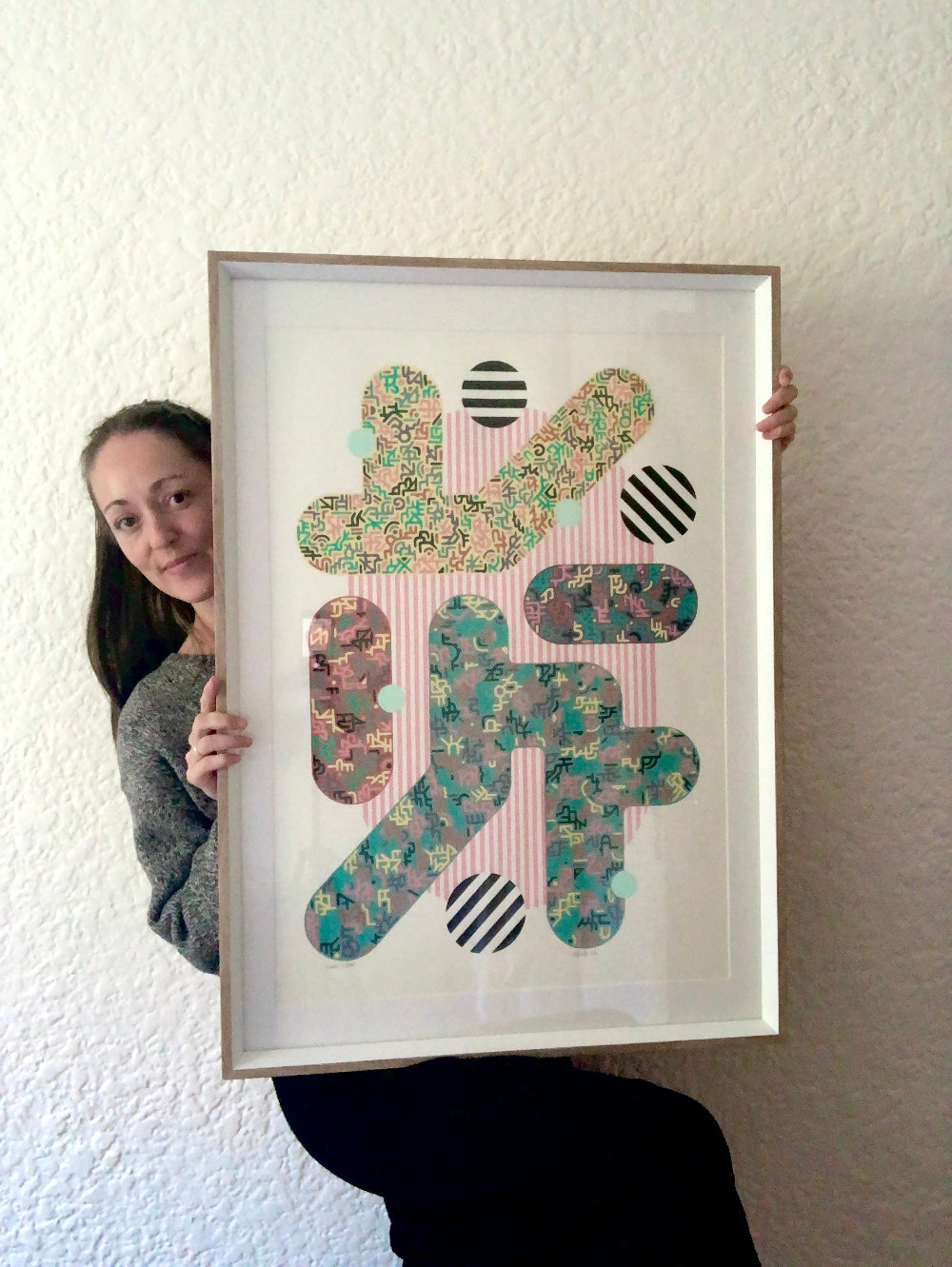 Candy Stripe gouache pattern artwork held by artist