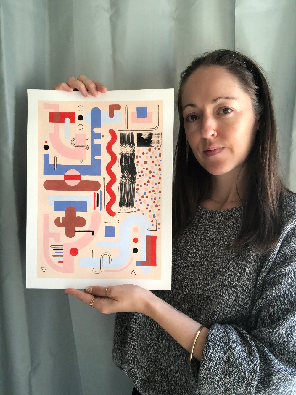 Effundo abstract gouache artwork held by artist