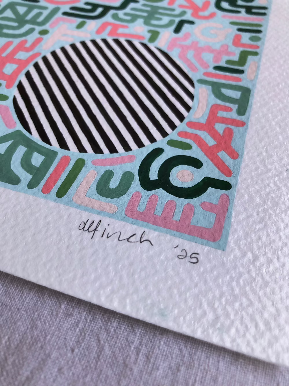 Close up of My Delight artwork artists signature. 