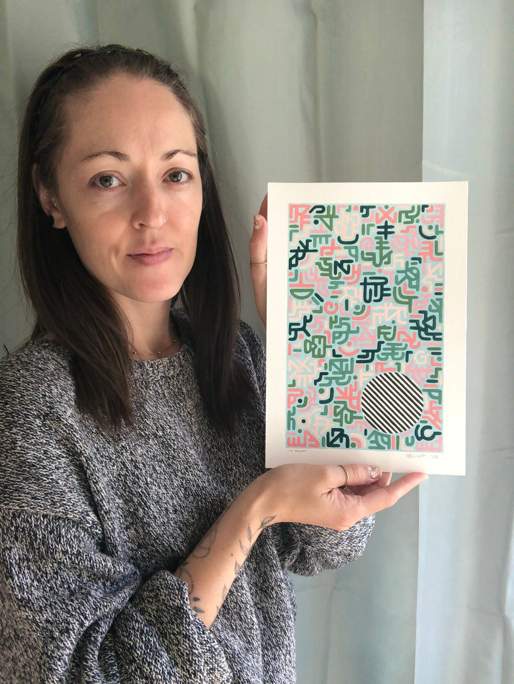 My Delight gouache artwork held by artist