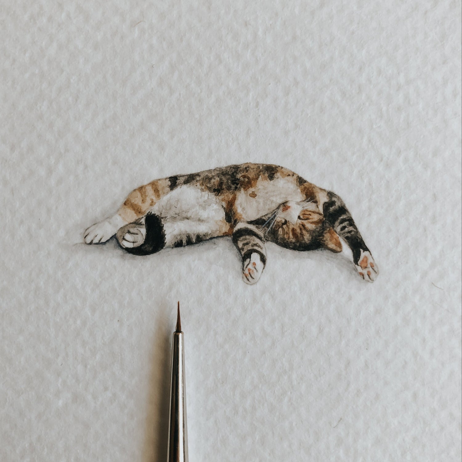 Miniature watercolour pet portrait of a cat