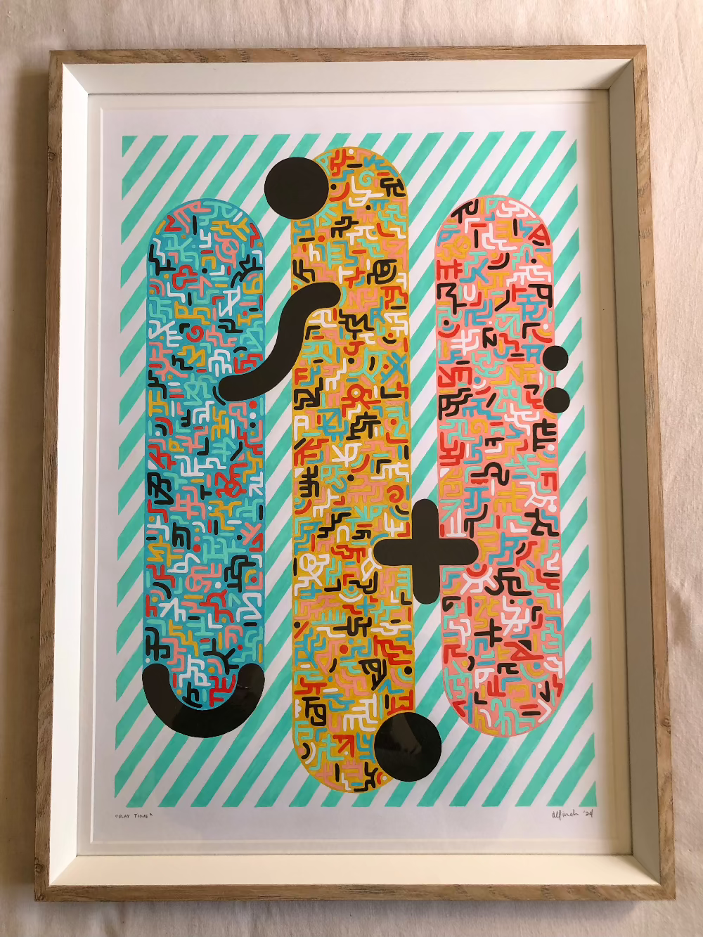 Play Time gouache pattern artwork framed