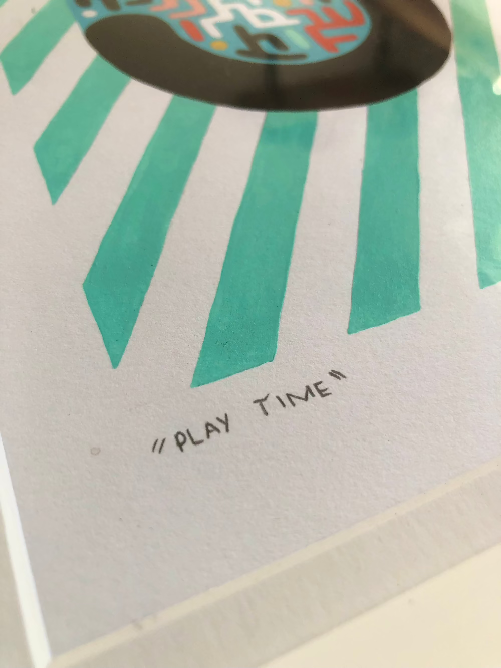 Close up of Play Time gouache pattern artwork with title