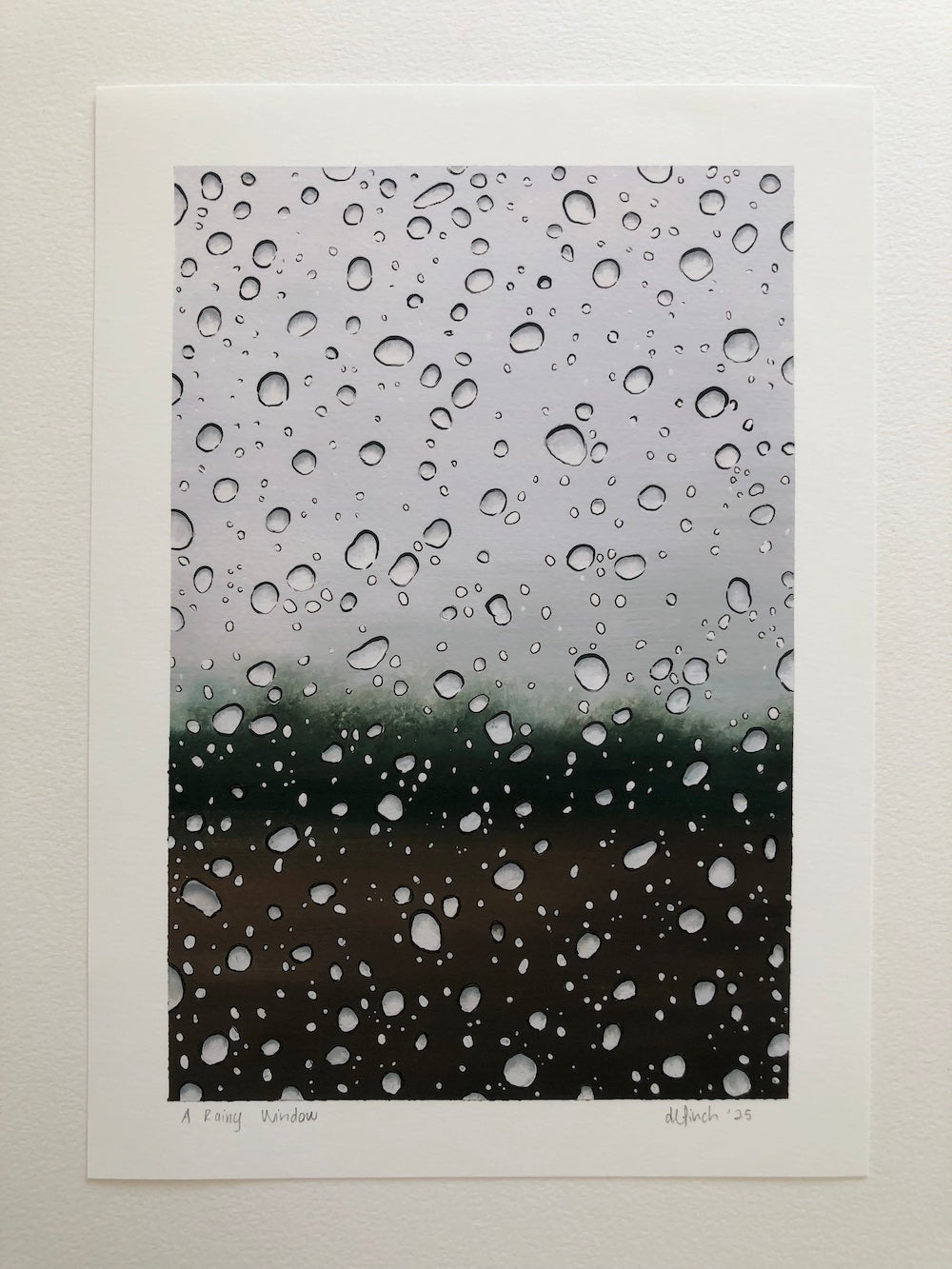 Art print of raindrops on a window with a gradient background