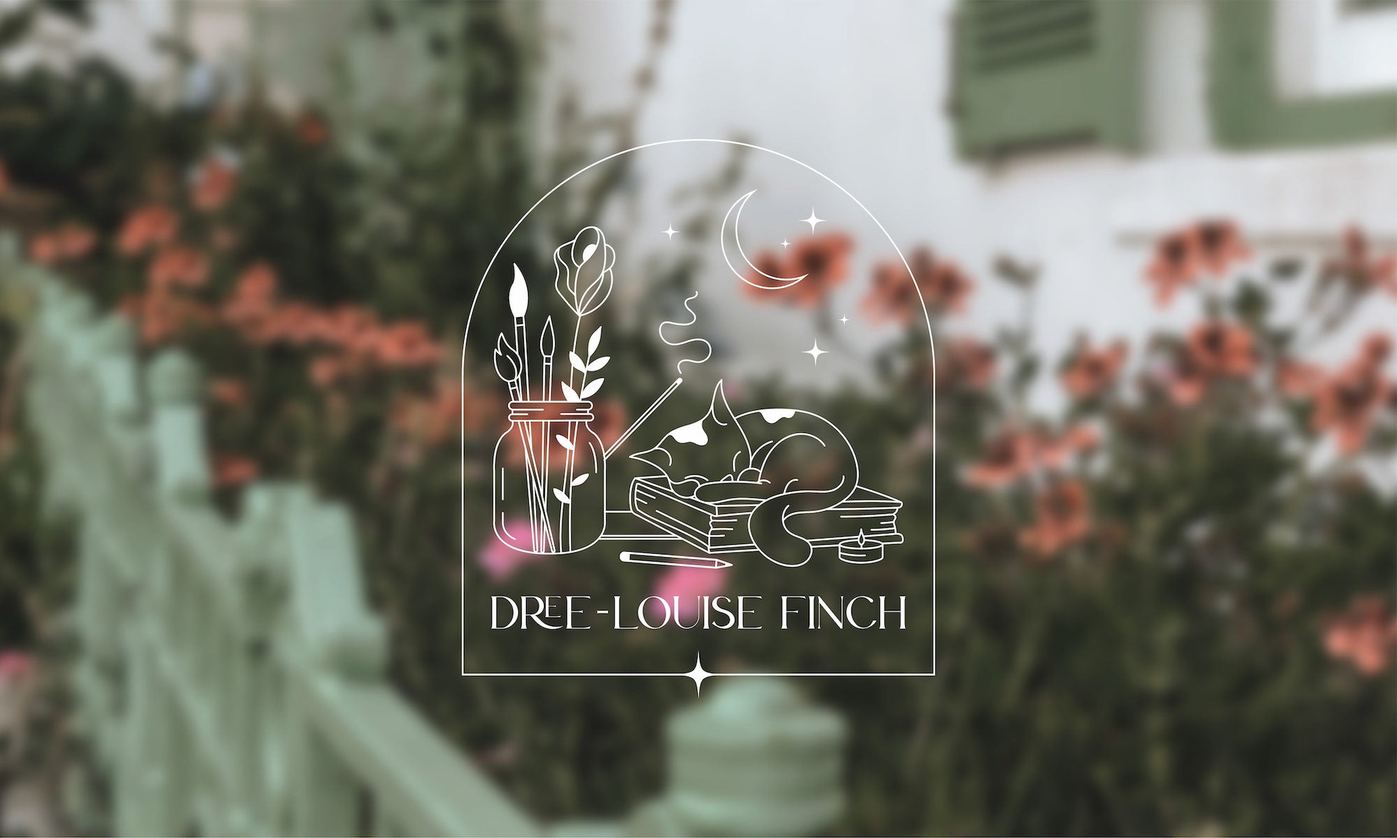 Website banner with a photo of flowers and the artist logo